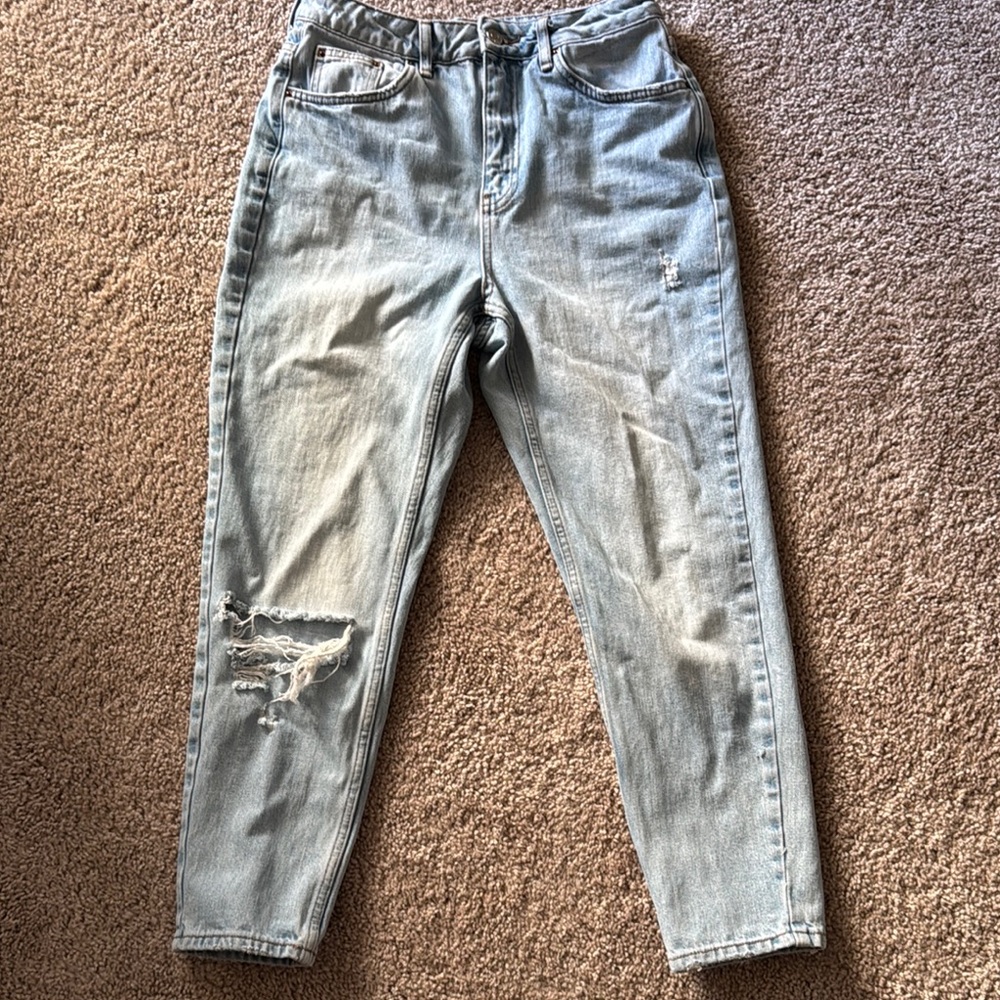 Topshop Blue Cropped Ankle Jeans with Relaxed Fit - Picture 1 of 5
